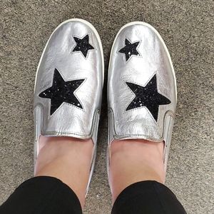 Michael Kors Pia Silver Black Slip On Sneakers Black Druzy Giltter Stars…